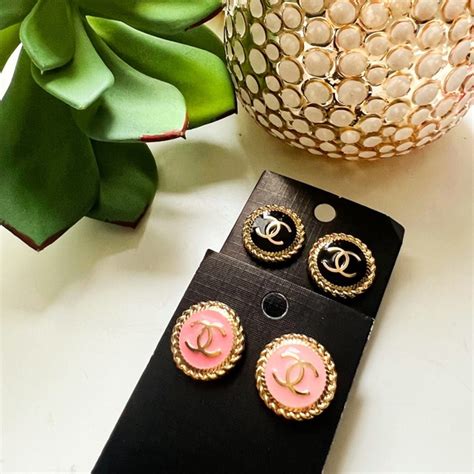 jewelry made from chanel buttons|upcycled Chanel button earrings.